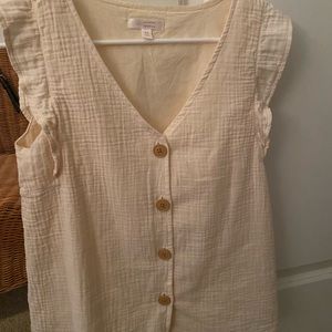 Button up top. Worn once-Tan color